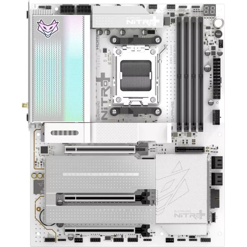 SAPPHIRE NITRO+ X870EA PHANTOMLINK P.E Placa-Mãe, AMD X870E, Socket AM5, DDR5, Wi-Fi 7, Branco/Preto