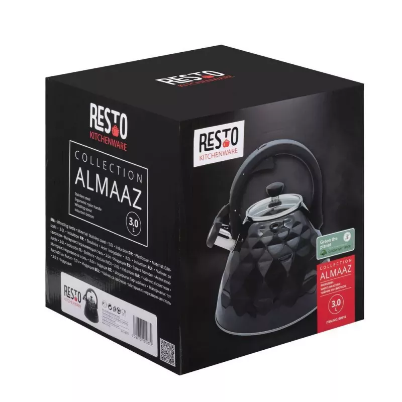 Chaleira assobiadora RESTO 3L aço inoxidável prateado/preto 90610