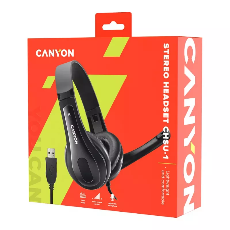 CANYON Headset para PC CHSU-1 PC Mic USB 2m Preto