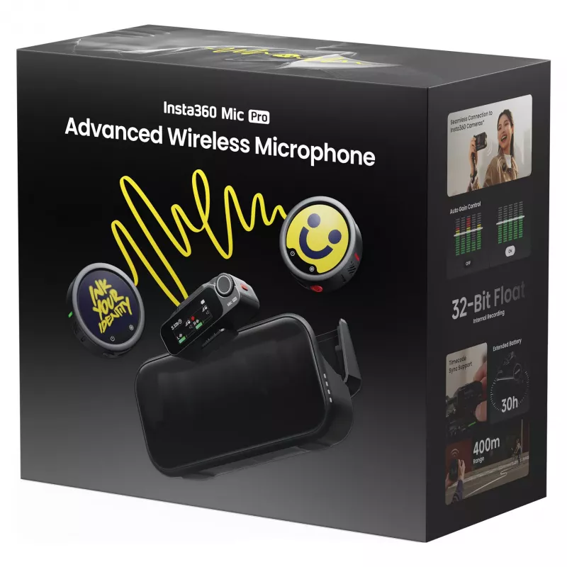 Insta360 Mic Pro (2 TX + 1 RX) – sistema de microfone sem fios digital