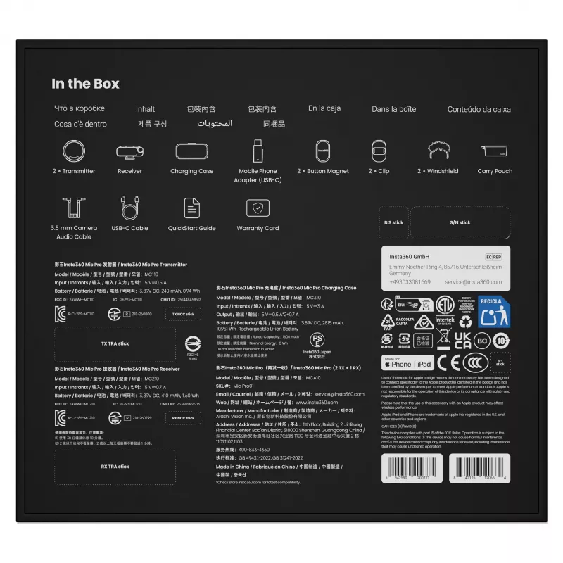 Insta360 Mic Pro (2 TX + 1 RX) – sistema de microfone sem fios digital