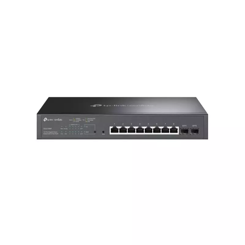TP-Link Omada TL-SG2210MP switch PoE gerido L2/L2+, 8x Gigabit RJ45, capacidade de comutação de 20 Gbps, montagem em rack 1U