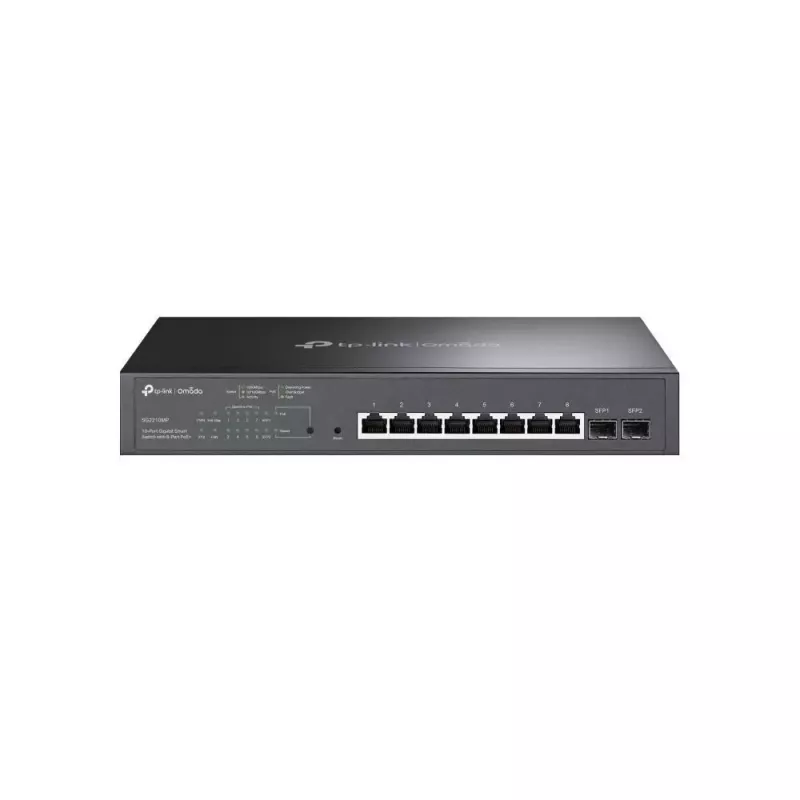 TP-Link Omada TL-SG2210MP switch PoE gerido L2/L2+, 8x Gigabit RJ45, capacidade de comutação de 20 Gbps, montagem em rack 1U