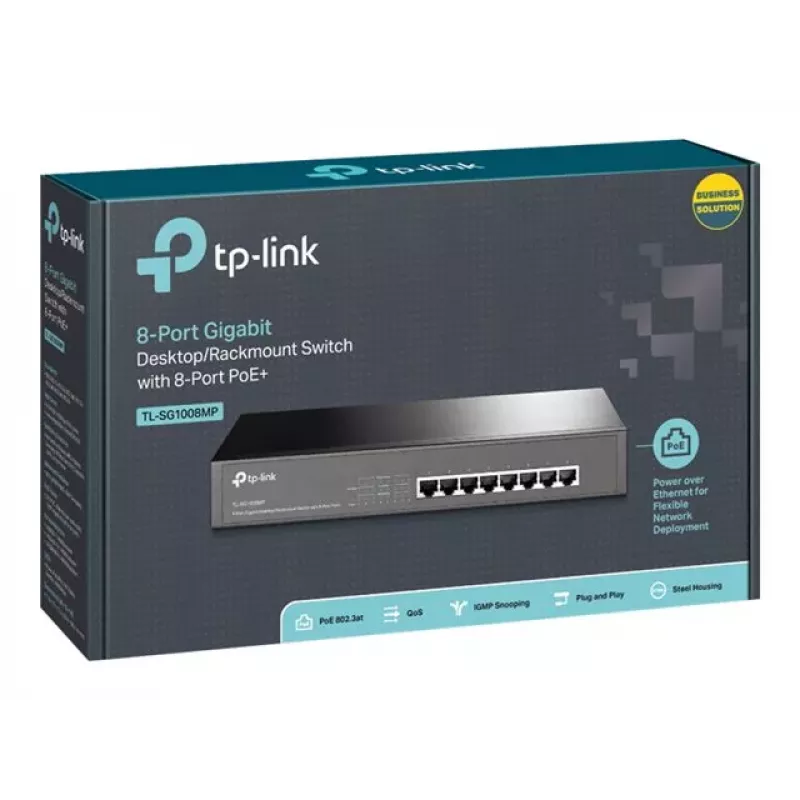 TP-Link TL-SG1008MP switch Gigabit PoE+ não gerido, 8x Gigabit RJ45, 8x PoE+, 153 W, preto