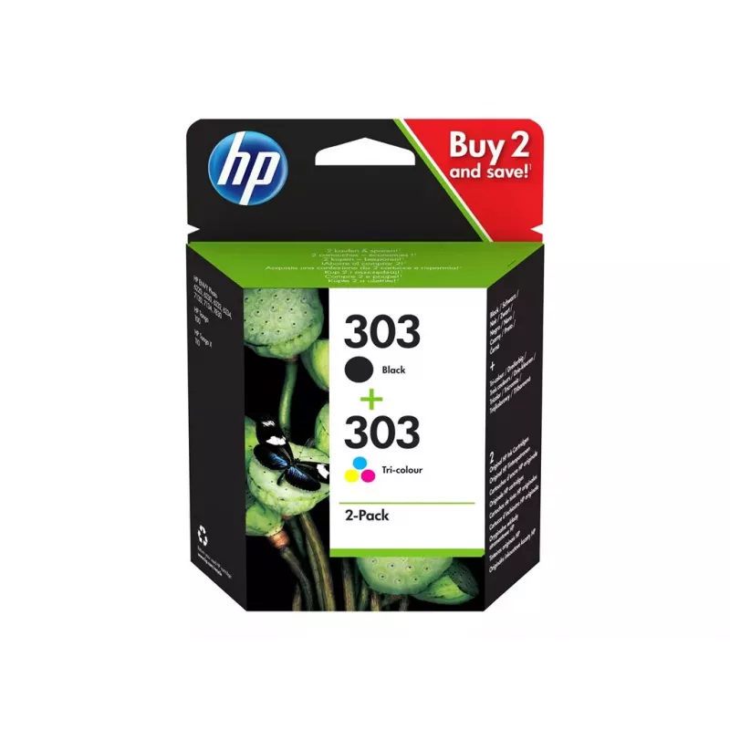 Tinteiro original HP 303 preto/tricolor, pack de 2