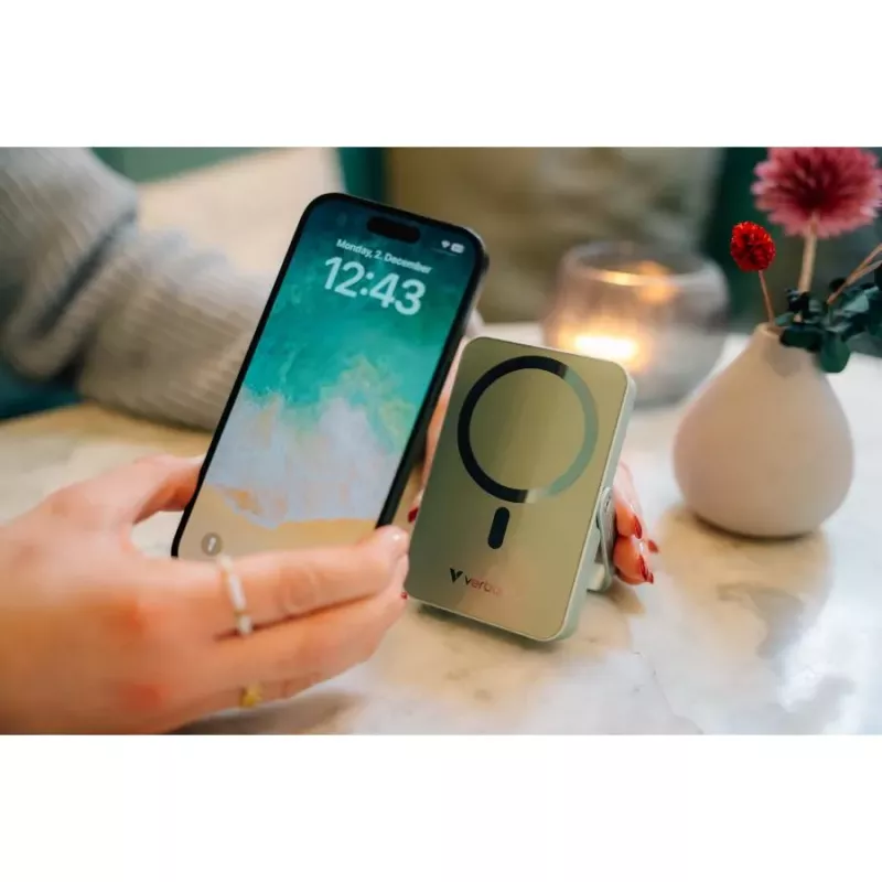 Power bank sem fios magnética Verbatim Charge 'n' Go com suporte 10000mAh USB-C PD 3.0 verde