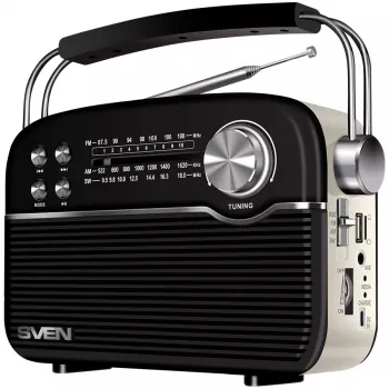 Altifalante SVEN SRP-500, preto (3W, Bluetooth, FM/AM/SW, USB, microSD, AUX, bateria)