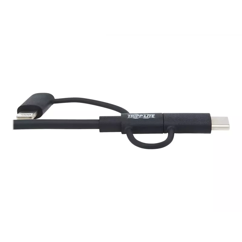 Eaton Tripp Lite Series cabo universal USB-A para Lightning, USB Micro-B e USB-C de sincronização/carregamento (M/3xM), certificado MFi, preto, 1,8 m