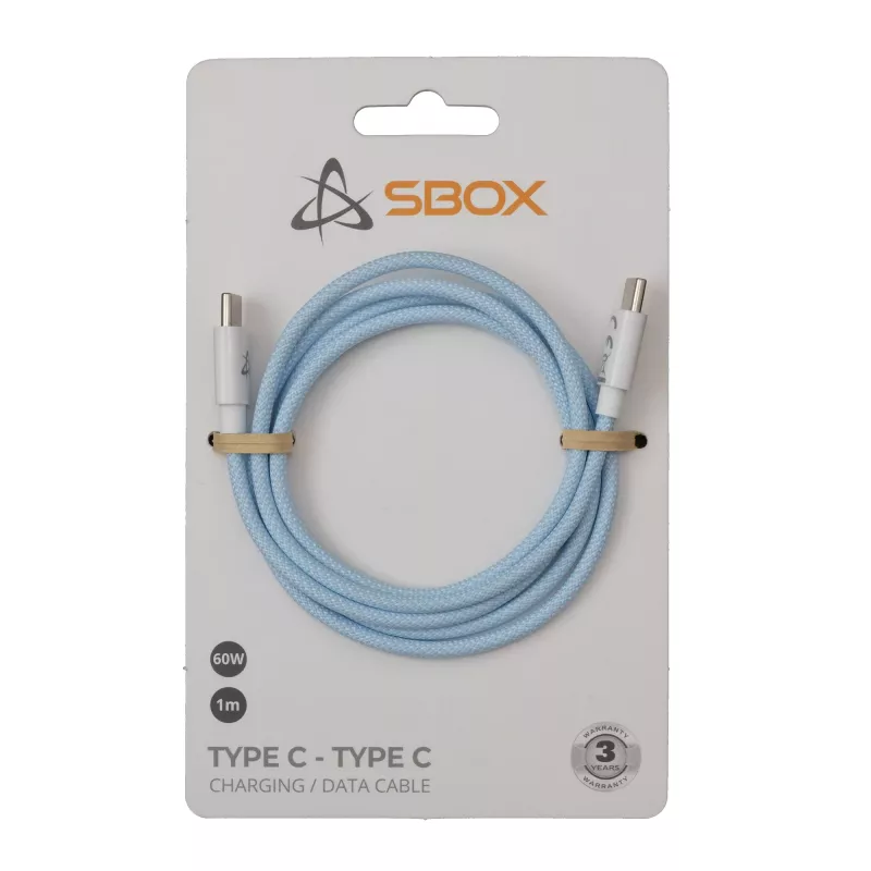 SBOX cabo USB-C para USB-C 1m azul – carregamento e sincronização de dados