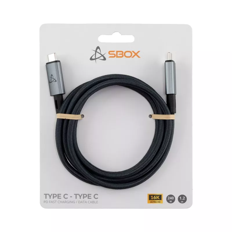 SBOX cabo USB-C para USB-C 1,2m 240W 80 Gbps 16K/60Hz