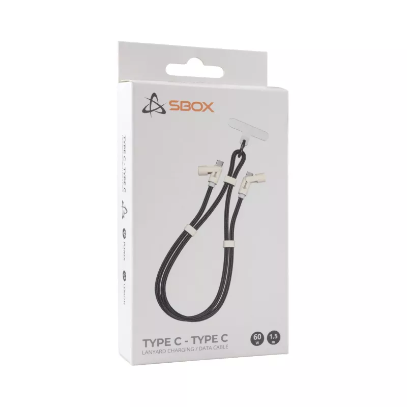 SBOX LANYARD BLACK cabo USB-C para USB-C 1,5 m preto
