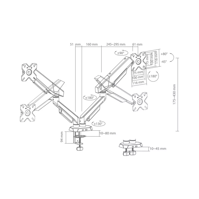 White Shark KHUFU-II GMS-3211 / Suporte de secretária para 2 monitores