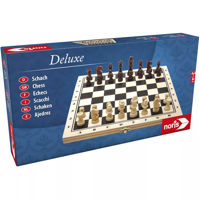 Jogo de xadrez de madeira Deluxe SIMBA-DICKIE - caixa dobrável com peças Staunton ponderadas
