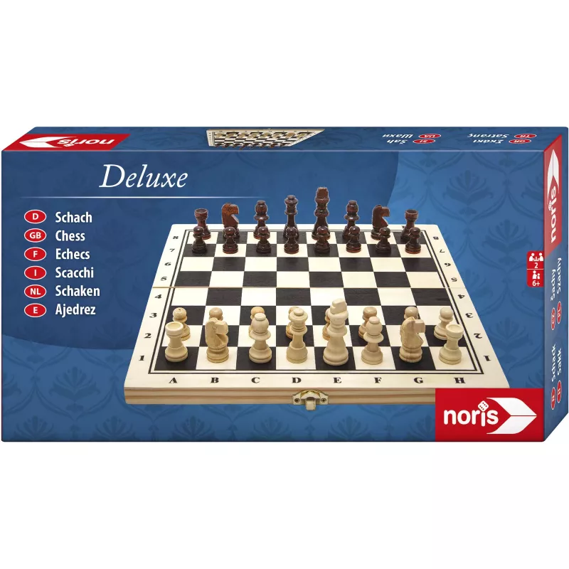 Jogo de xadrez de madeira Deluxe SIMBA-DICKIE - caixa dobrável com peças Staunton ponderadas