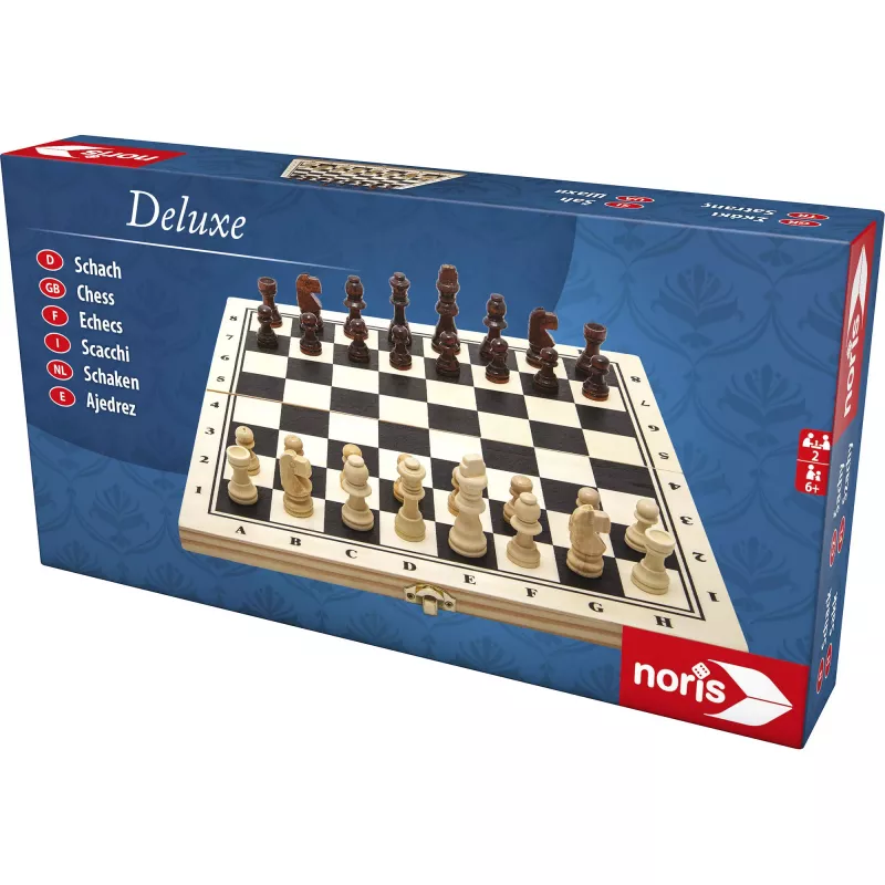 Jogo de xadrez de madeira Deluxe SIMBA-DICKIE - caixa dobrável com peças Staunton ponderadas