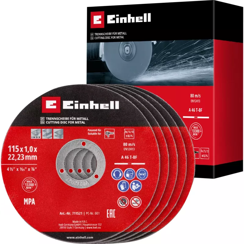 Disco de corte fino EINHELL-KWB, Ø 115 x 1,0 mm, 5 unidades (para rebarbadora)