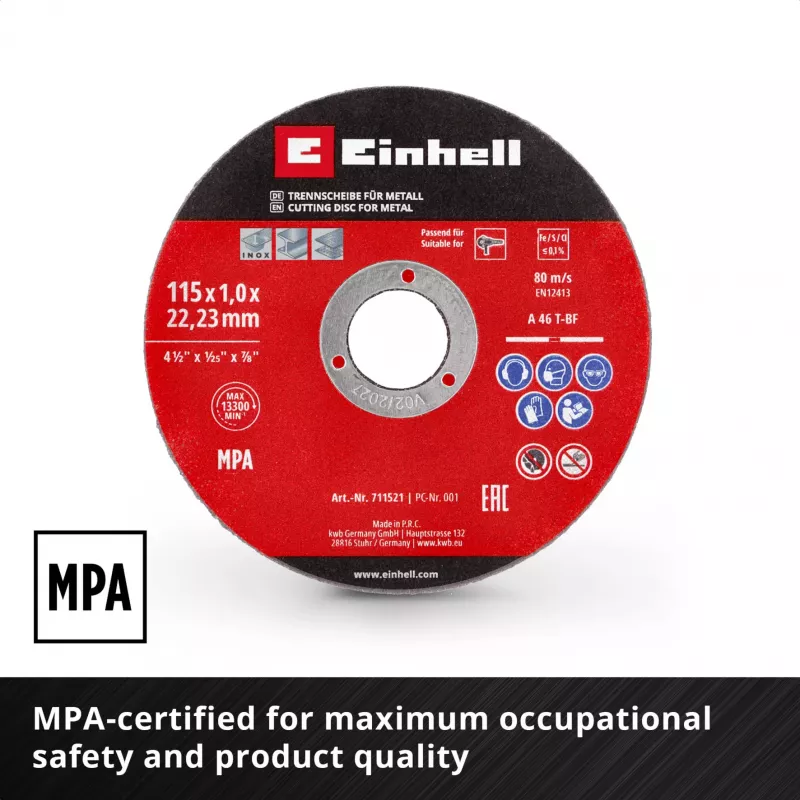 Disco de corte fino EINHELL-KWB, Ø 115 x 1,0 mm, 5 unidades (para rebarbadora)