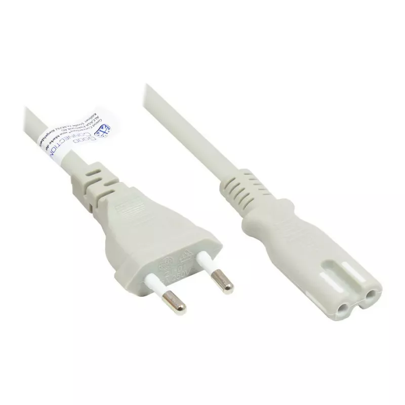 Cabo de alimentação euro GoodConnections ficha euro Type-C (reta) para conector fêmea C7/euro 8 (reta), cinzento, 0,75 mm², 5 m, Good Connections® (P0370-GR050)