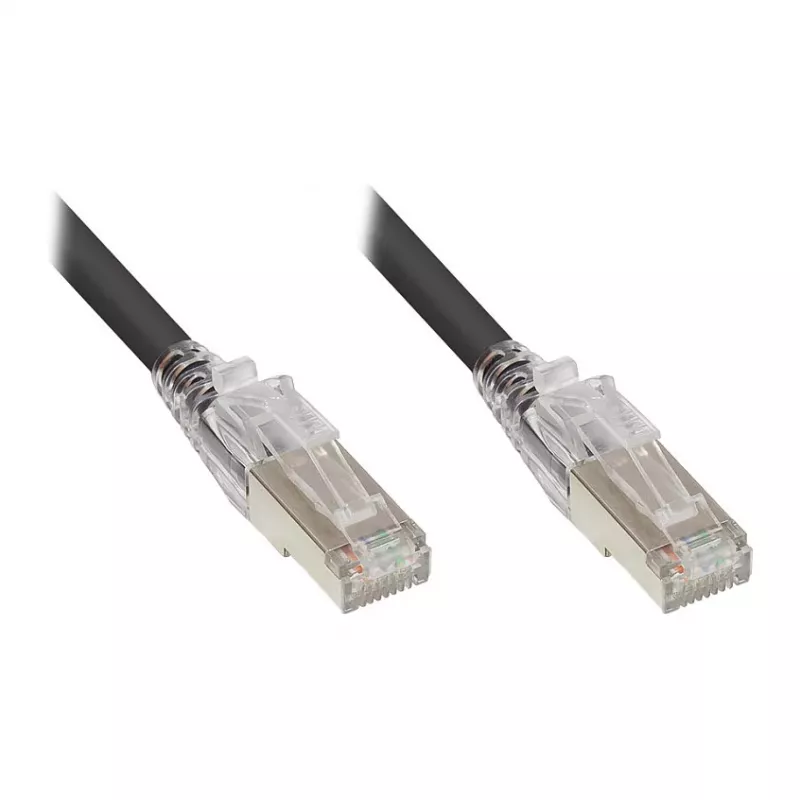 Good Connections RNS® Cabo de rede com proteção de encaixe e bloqueio, Cat. 6A, S/FTP, PiMF, sem halogéneos (LSZH), 500MHz, preto, 1,5m