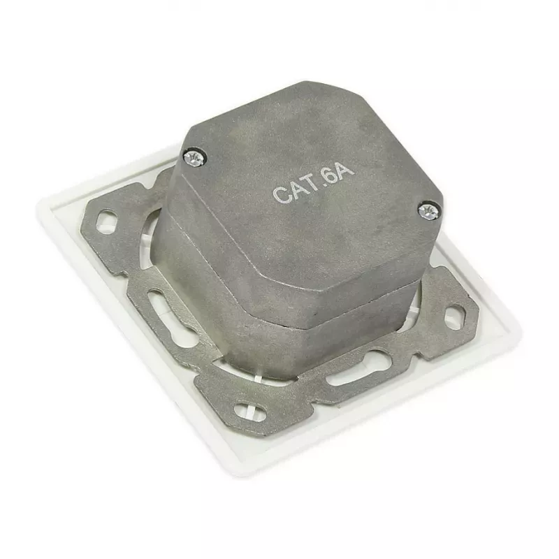 Tomada de rede de parede GoodConnections Cat.6A 2xRJ45 blindada embutir entrada de cabo vertical branco sinal RAL9003