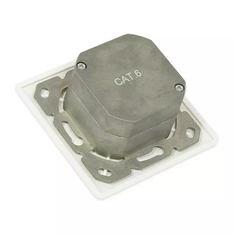 Tomada de rede GoodConnections Cat. 6, 2xRJ45, blindada, embutir, compatível com design, entrada de cabo vertical, branco pérola RAL 1013 (GC-N0025)