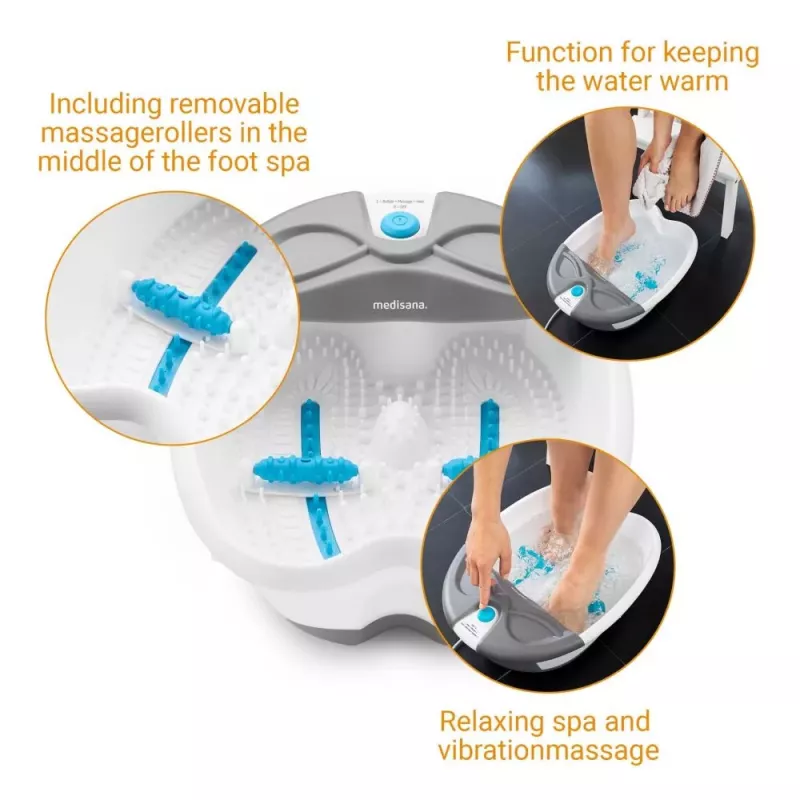 MEDISANA FS 350 banho de pés com massagem de bolhas e vibração, aquecimento, rolos, acessórios de pedicura