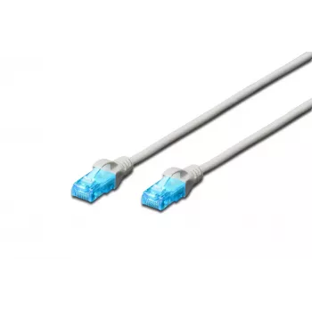 DIGITUS Cabo de rede CAT 5e U/UTP, 0,5 m, Cinzento, RJ45, banhado a ouro, alívio de tensão