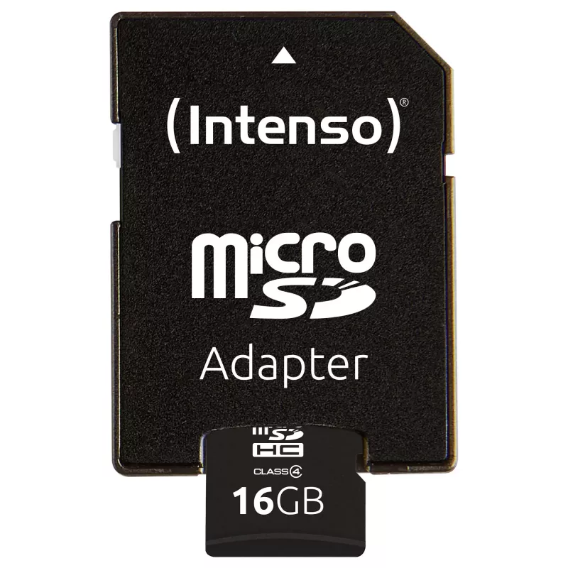 Cartão de memória Intenso 16GB MicroSDHC Class 4 com adaptador SD, até 21 MB/s de velocidade de leitura, preto