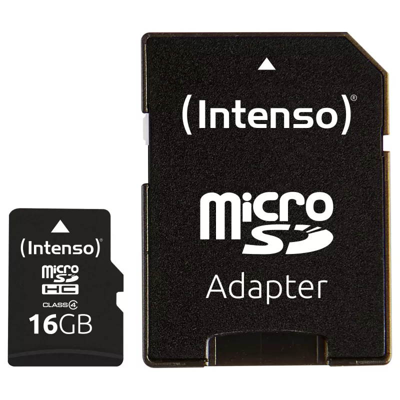 Cartão de memória Intenso 16GB MicroSDHC Class 4 com adaptador SD, até 21 MB/s de velocidade de leitura, preto