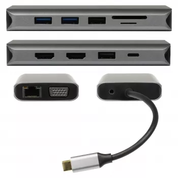Adaptador de docking USB-C PLUSONIC 8in1 - Space Gray
