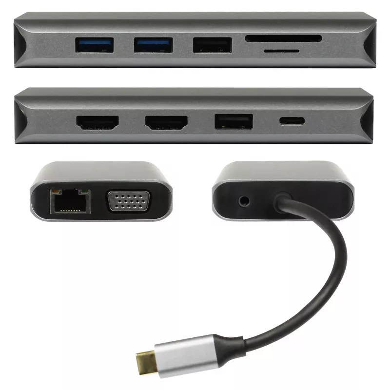 Adaptador de docking USB-C PLUSONIC 8in1 - Space Gray