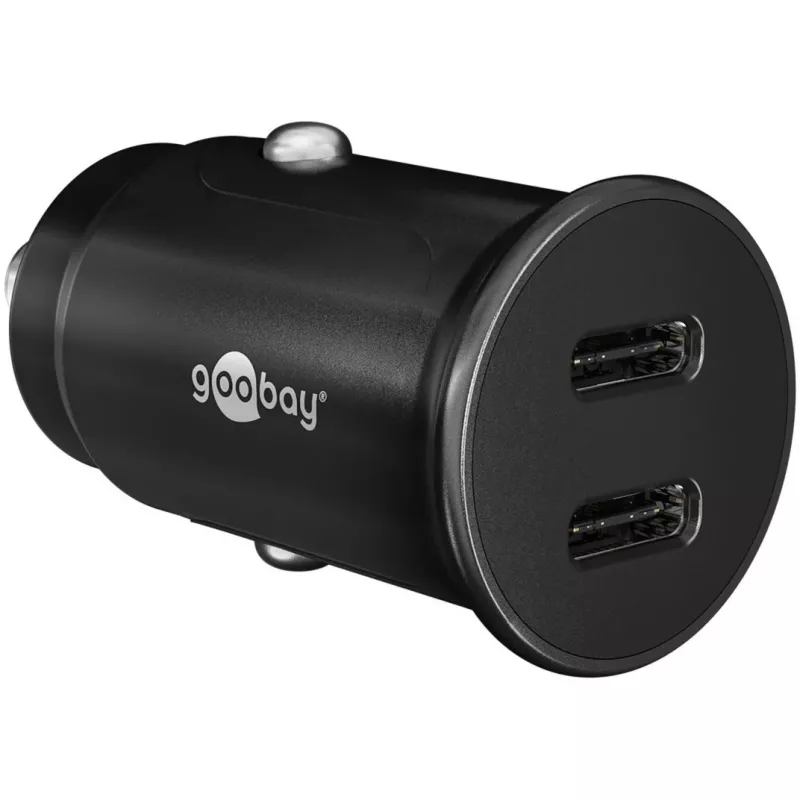 GOOBAY Carregador Rápido de Automóvel Dual-USB-C PD (Power Delivery), Preto - 30W (12/24V) Adequado para Dispositivos com USB-C