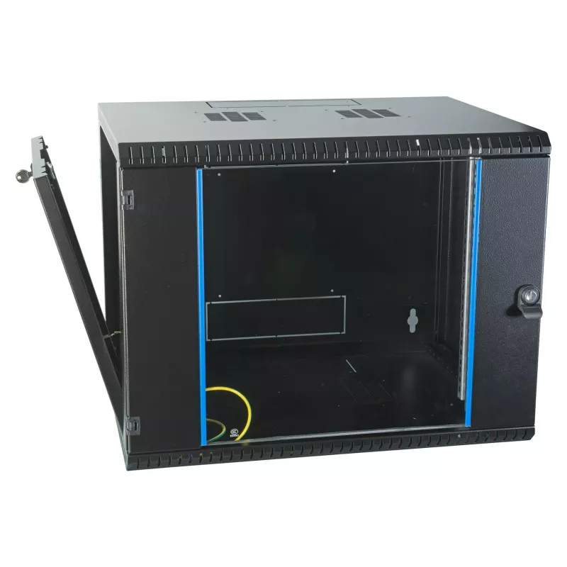Armário de parede EFB 19 polegadas 9U, fixo, secção única, RAL 9005, profundidade 600 mm