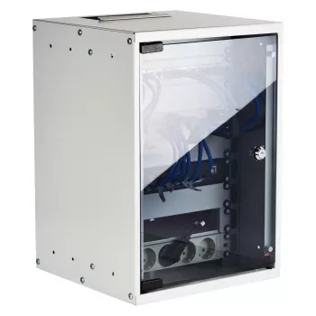 Armário de parede EFB 10 polegadas 9U 300mm profundidade cinzento claro (RAL 7035) com porta de vidro de segurança
