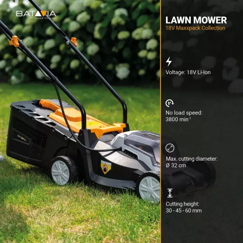Corta-relvas a bateria Batavia 18V 32 cm - ferramenta sem bateria e carregador - superfície máxima de corte 200 m²