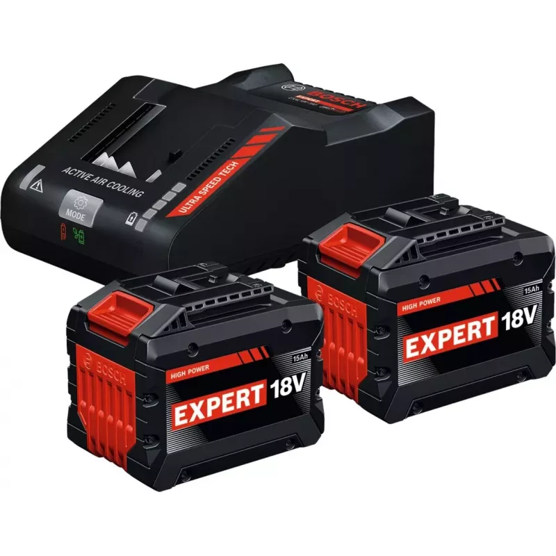 BOSCH EXPERT Starter Set 18V, 2x EXBA 18V-150 + carregador EXAL18V-160 (preto, 2x bateria de iões de lítio 15Ah, AMPShare Alliance)