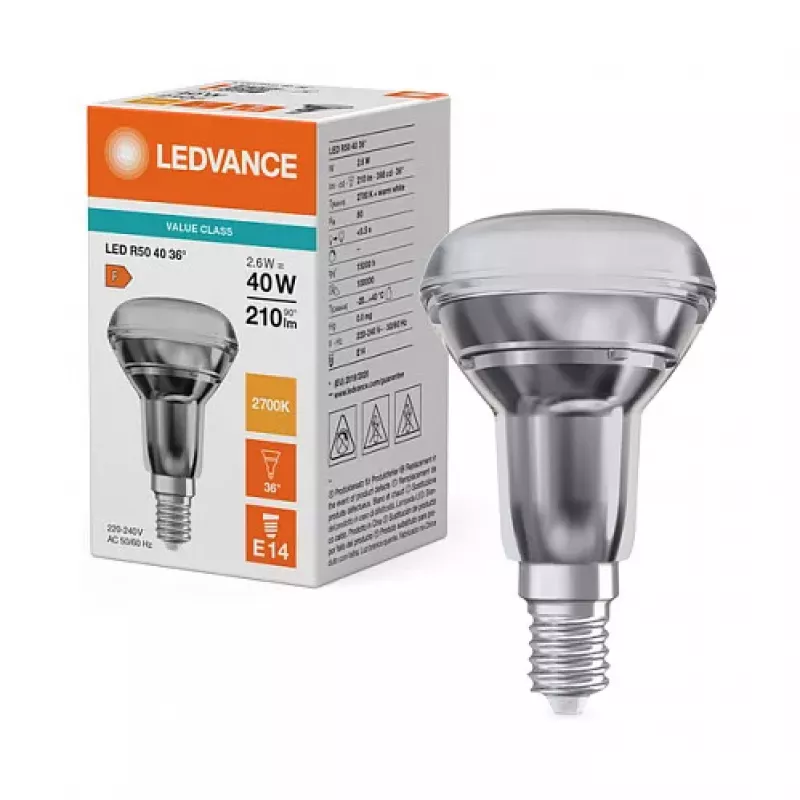 Osram R504036 2,6W 827 E14 P lâmpada LED refletora 210 lm 2700K branco quente