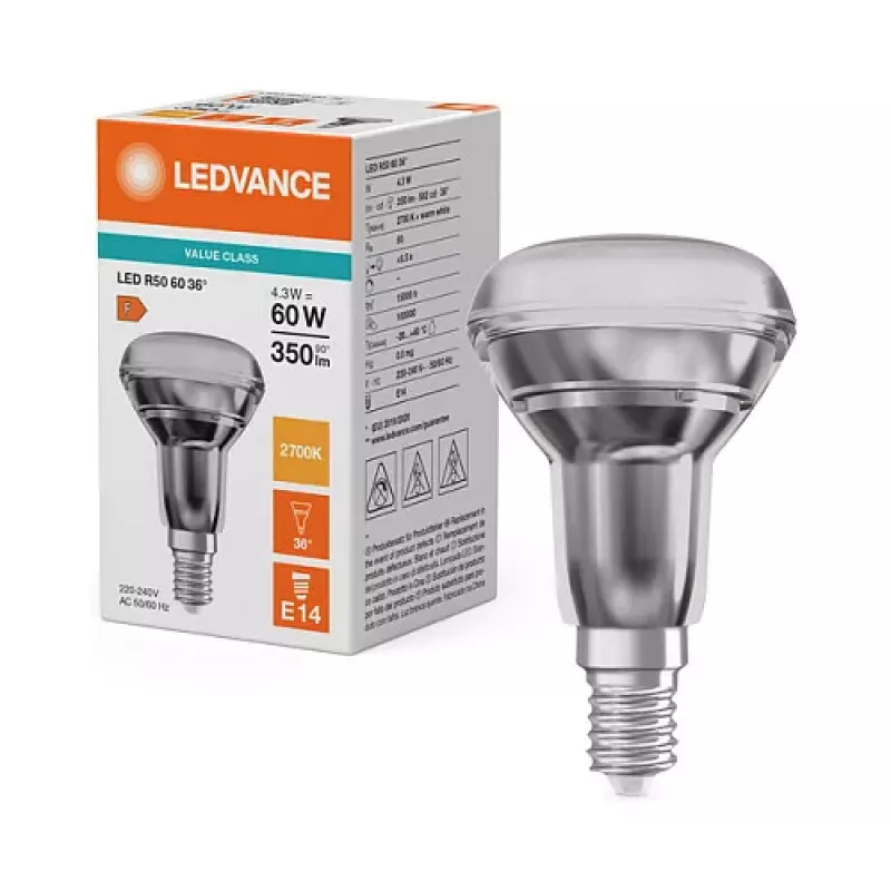 OSRAM R506036 4,3W 827 E14 P lâmpada LED refletora 350 lm 2700K branco quente
