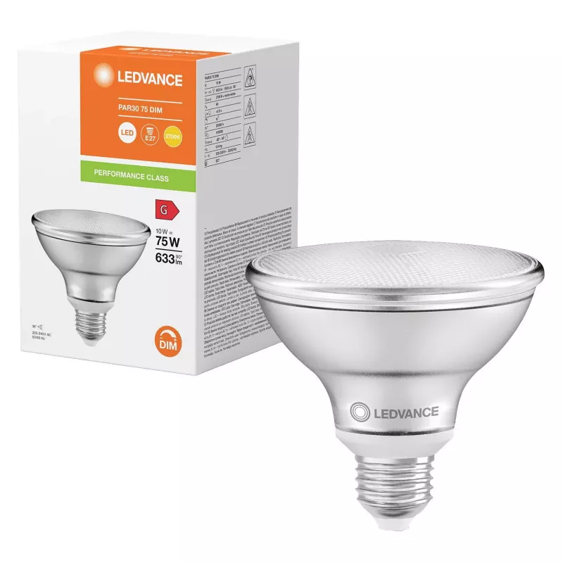 OSRAM PAR30 75 36 DIM 10W 927 E27 lâmpada LED refletora, regulável, 633 lm, 2700K