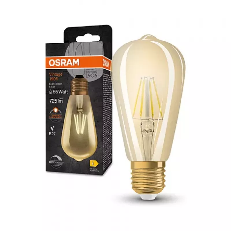 OSRAM lâmpada LED 6,5W 725lm 2400K E27 regulável filamento dourado