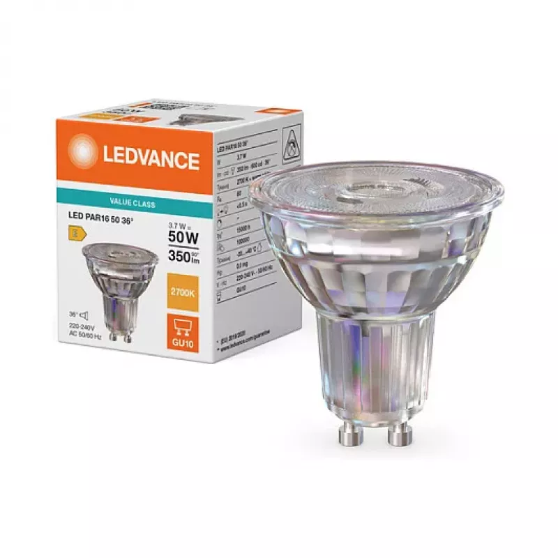 Osram LED PAR16 50 36° P 3,7 W 827 GU10 lâmpada refletora LED, 575 lm, 2700 K branco quente, equivalente a 50 W, 15000 h