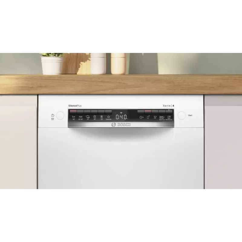 Bosch SPU4HMW01S máquina de lavar louça estreita de instalação livre, branco, 9 conjuntos de louça, classe de eficiência energética C, 45 dB, EcoSilence Drive, Home Connect