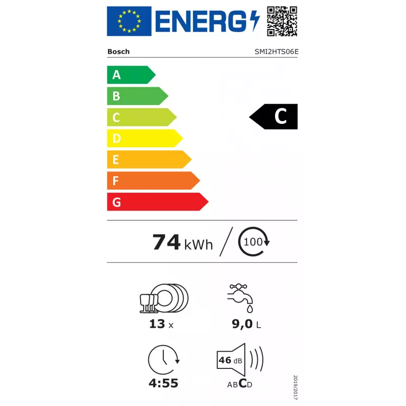 BOSCH SMI2HTS06E máquina de lavar louça parcialmente integrada, classe energética C, 60 cm, 46 dB, 9,5 L, 5 programas, cestos Vario, inox