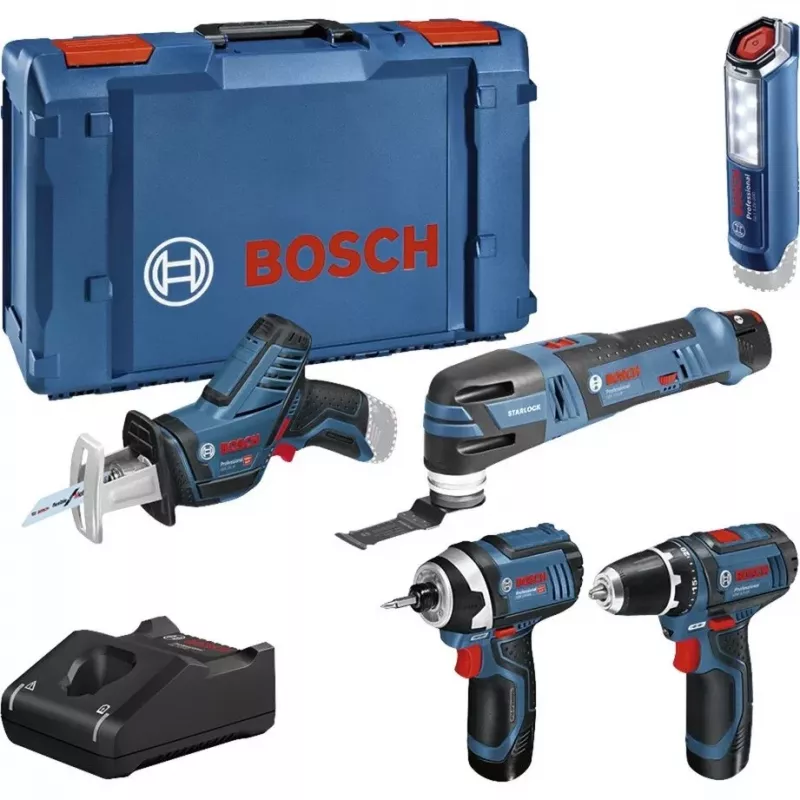 Bosch Power Tools 12V conjunto de ferramentas de 5 peças GOP + GSR + GDR + GSA + GLI (azul, 3x bateria Li-Ion 2,0 Ah)