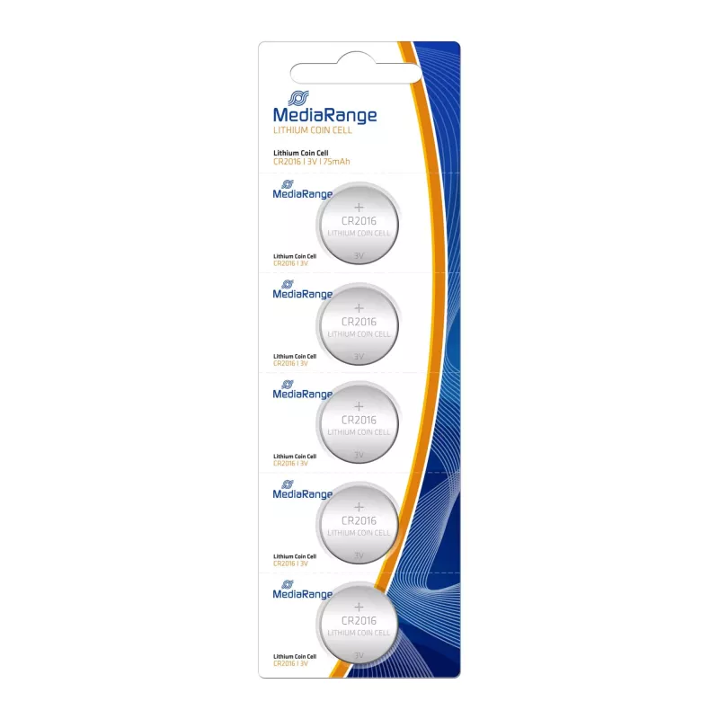 MEDIARANGE MRBAT136 CR2016 Pilha de lítio botão 3V 80mAh pack de 5