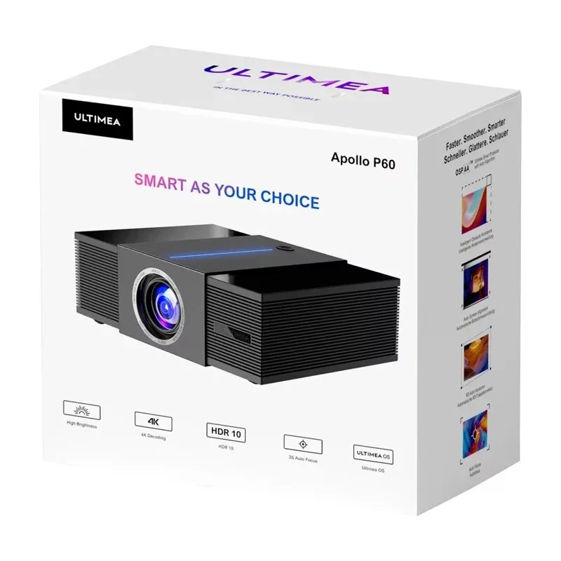 Ultimea Apollo P60 Projetor Full HD com Android 9.0, Wi-Fi 6, Bluetooth 5.2, Autofoco, 700 CVIA Lúmenes