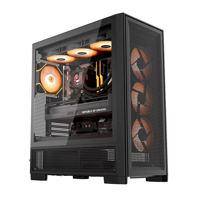 Caixa de computador Mid-Tower DarkFlash AIRNOVA preta + 3 ventoinhas ARGB de 120mm