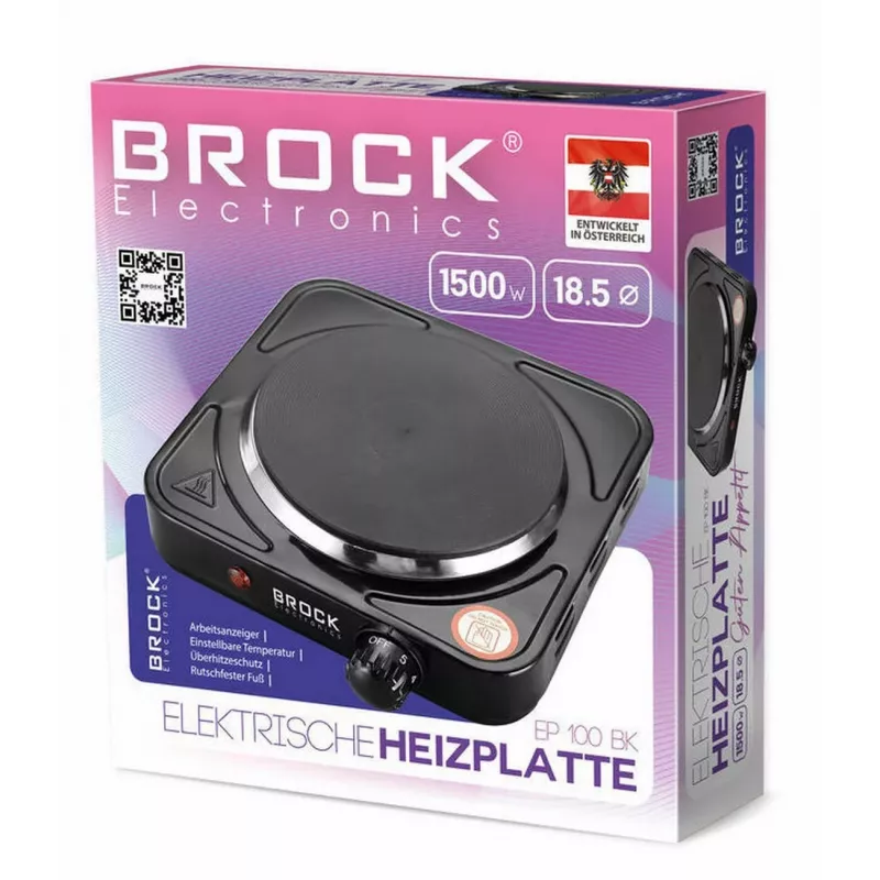 Brock EP 100 BK placa elétrica individual, 1500 W, preto