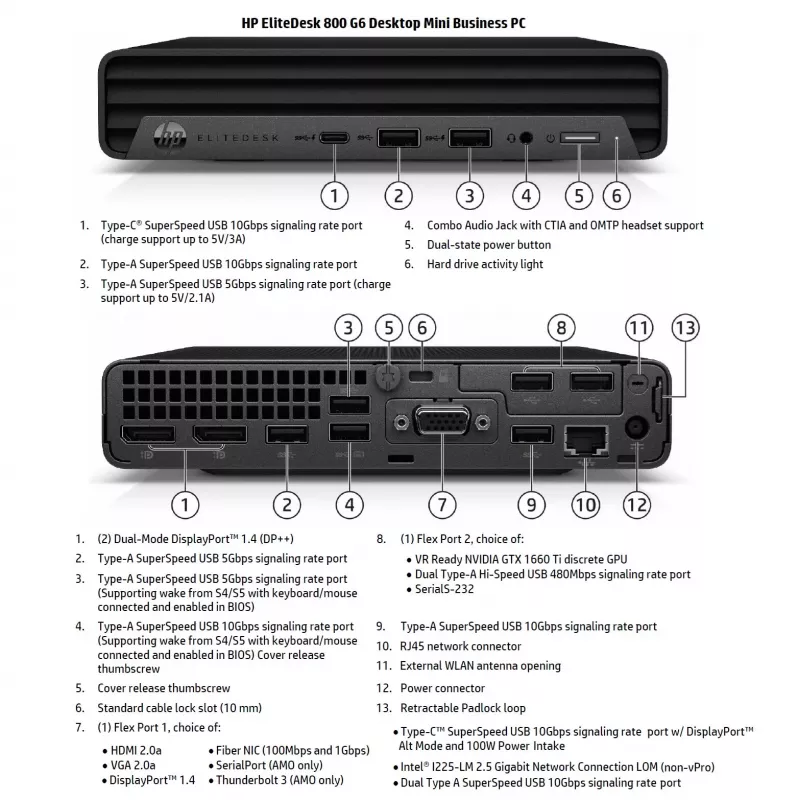 HP Renewed grau B ProDesk 800 G6 computador de secretária, Intel Core i5-10500, 16 GB RAM, 256 GB SSD, Intel UHD Graphics 630, Windows 11 Pro