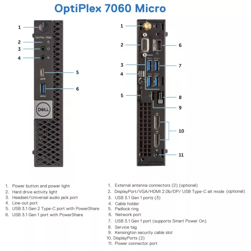 DELL OptiPlex 7060 Micro recondicionado grau A Intel Core i5-8500T 8GB RAM 128GB SSD Intel UHD Graphics 630 Windows 11 Pro